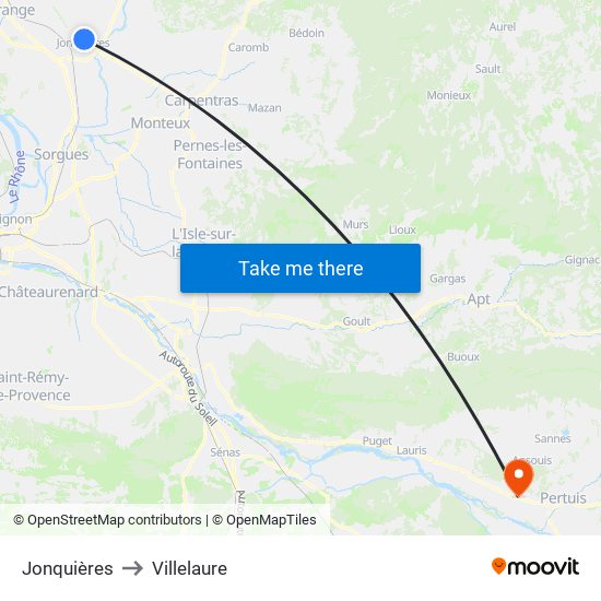 Jonquières to Villelaure map