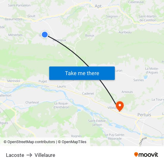 Lacoste to Villelaure map