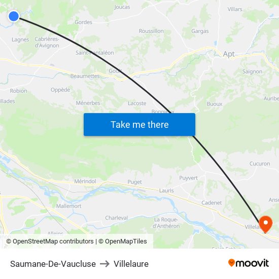 Saumane-De-Vaucluse to Villelaure map