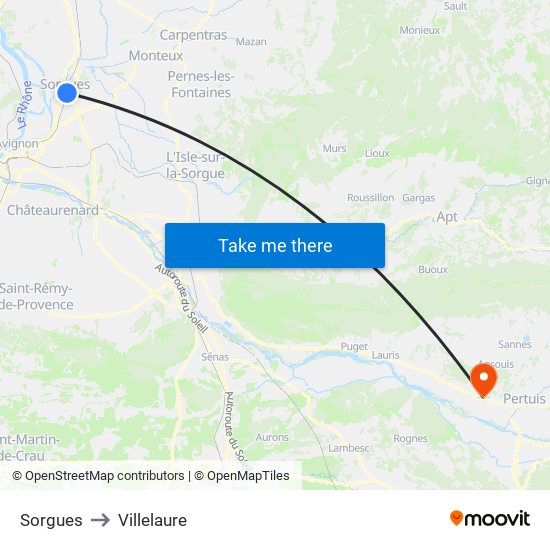 Sorgues to Villelaure map