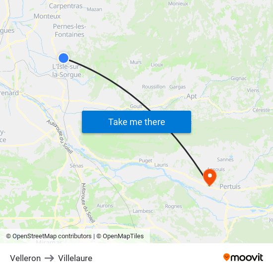 Velleron to Villelaure map