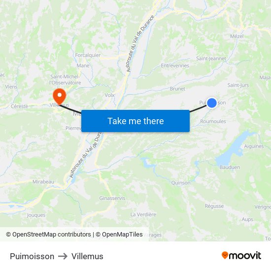 Puimoisson to Villemus map