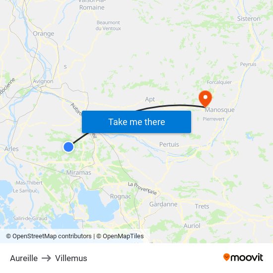 Aureille to Villemus map
