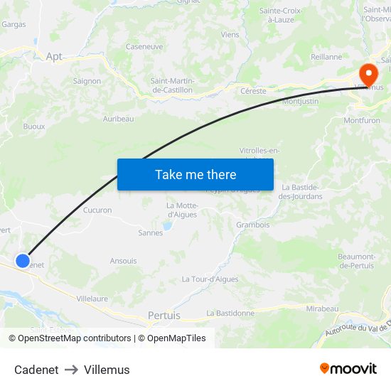 Cadenet to Villemus map