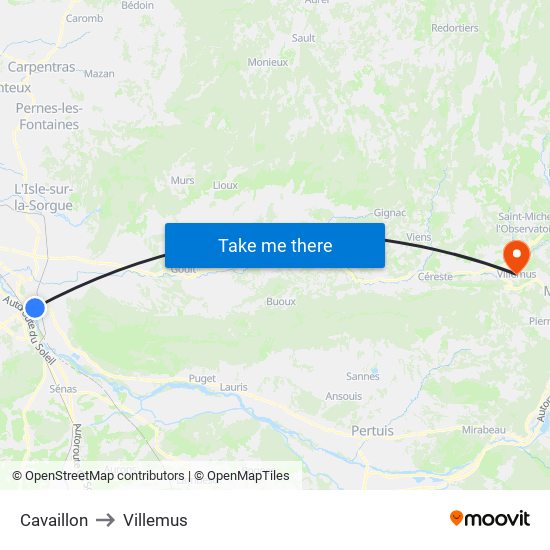 Cavaillon to Villemus map