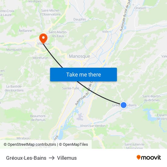 Gréoux-Les-Bains to Villemus map