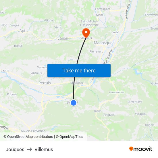 Jouques to Villemus map