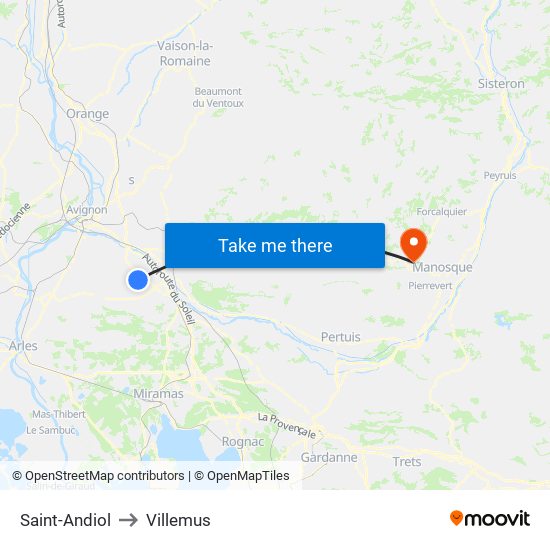Saint-Andiol to Villemus map