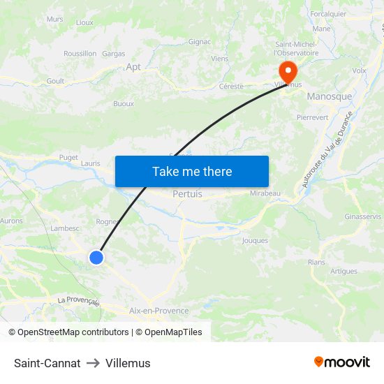 Saint-Cannat to Villemus map