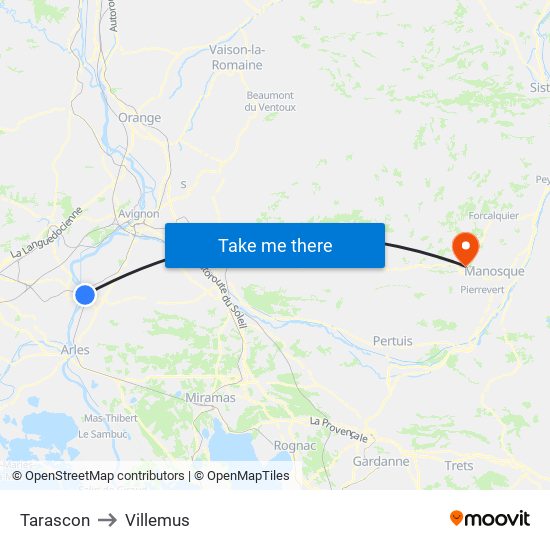 Tarascon to Villemus map