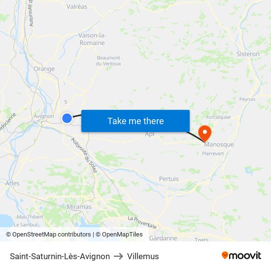 Saint-Saturnin-Lès-Avignon to Villemus map