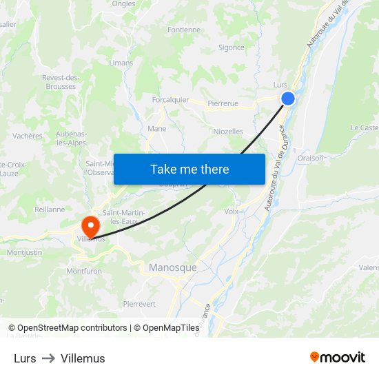 Lurs to Villemus map