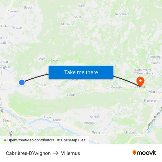 Cabrières-D'Avignon to Villemus map