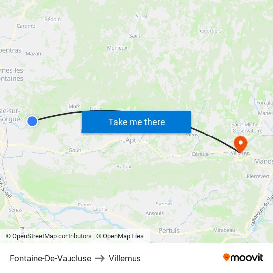 Fontaine-De-Vaucluse to Villemus map