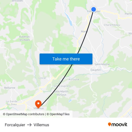 Forcalquier to Villemus map