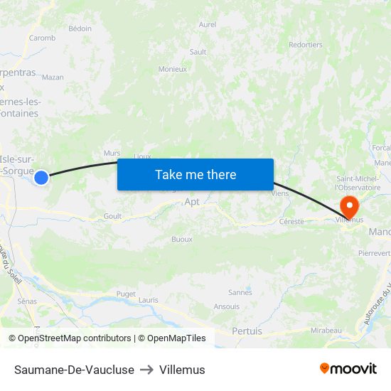Saumane-De-Vaucluse to Villemus map