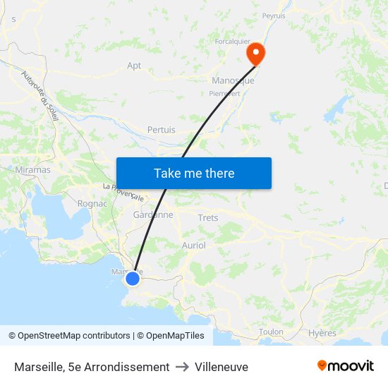 Marseille, 5e Arrondissement to Villeneuve map