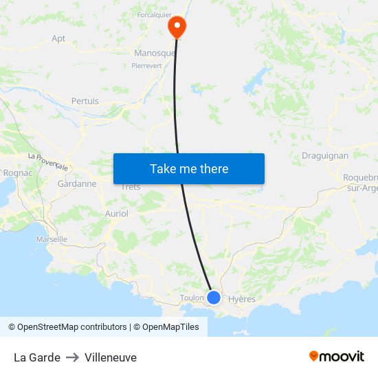 La Garde to Villeneuve map
