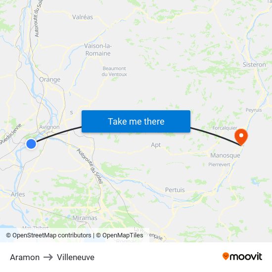 Aramon to Villeneuve map
