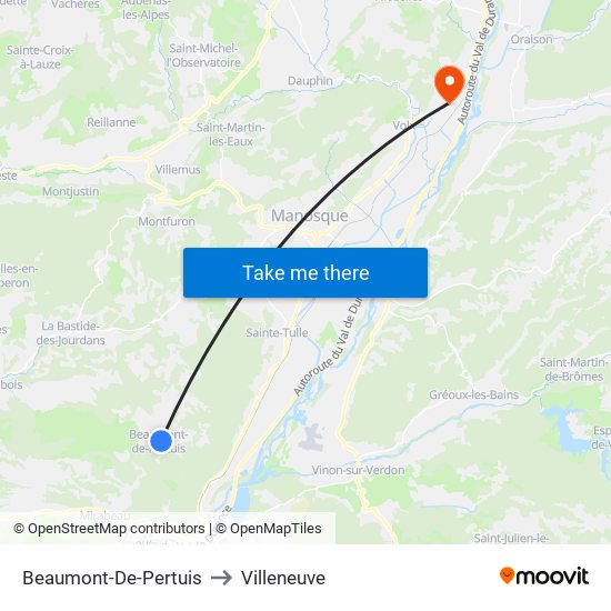 Beaumont-De-Pertuis to Villeneuve map