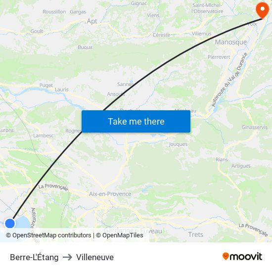 Berre-L'Étang to Villeneuve map