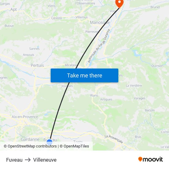 Fuveau to Villeneuve map