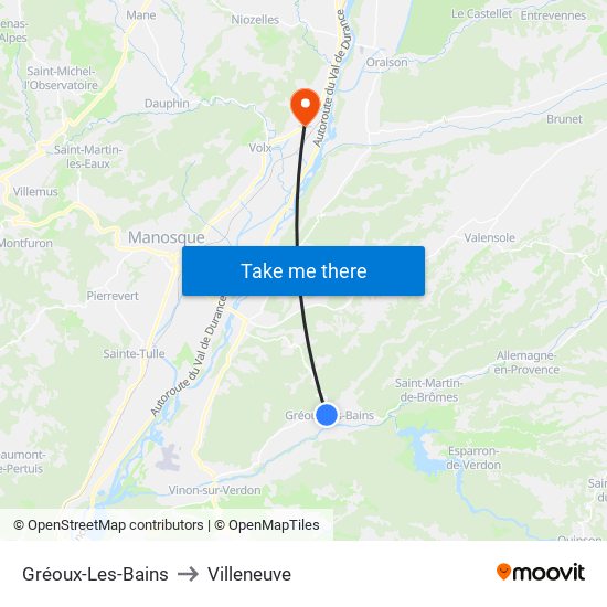 Gréoux-Les-Bains to Villeneuve map