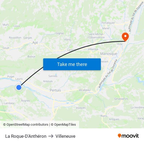 La Roque-D'Anthéron to Villeneuve map