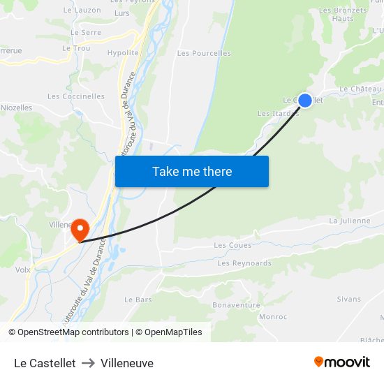 Le Castellet to Villeneuve map
