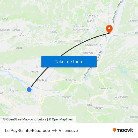 Le Puy-Sainte-Réparade to Villeneuve map