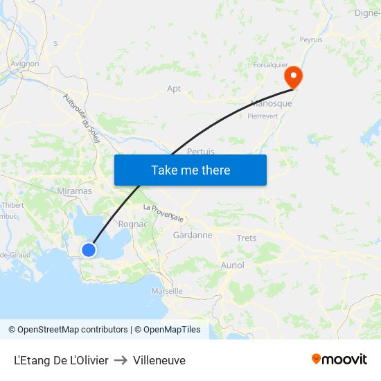 L'Etang De L'Olivier to Villeneuve map