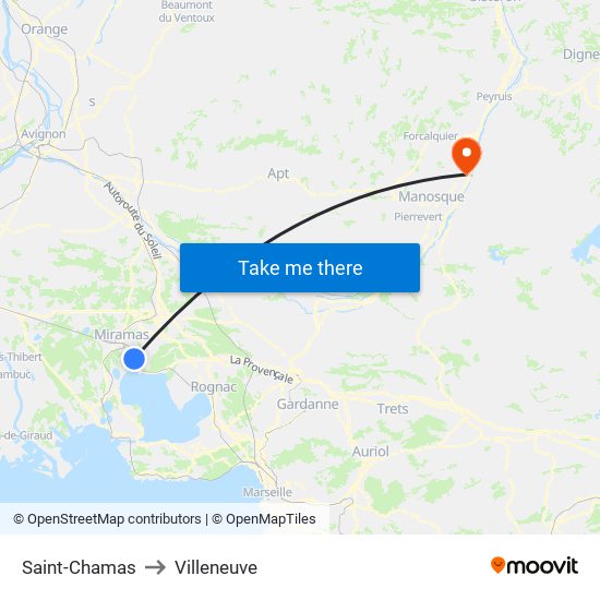 Saint-Chamas to Villeneuve map
