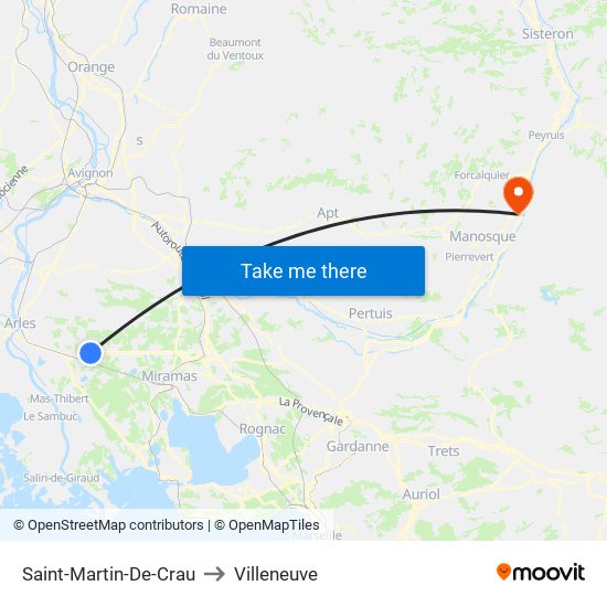 Saint-Martin-De-Crau to Villeneuve map