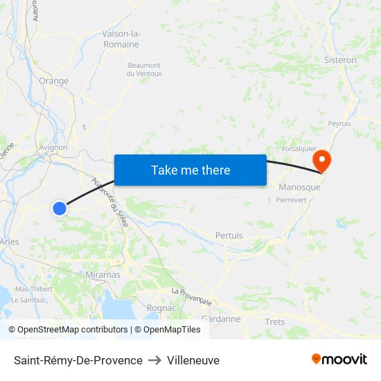 Saint-Rémy-De-Provence to Villeneuve map