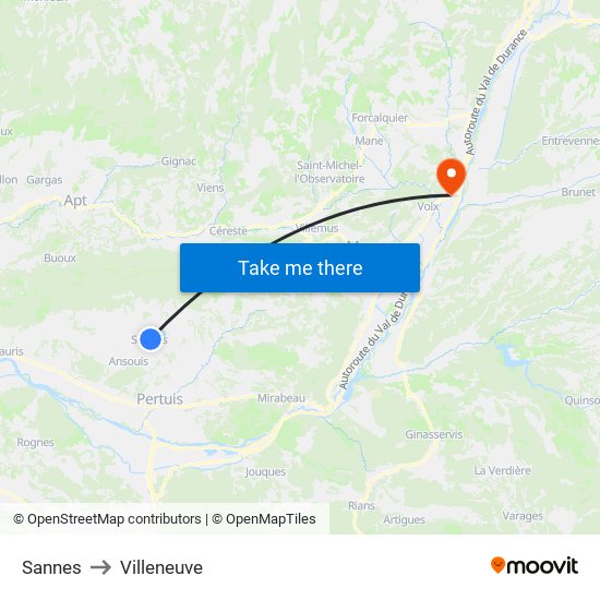 Sannes to Villeneuve map