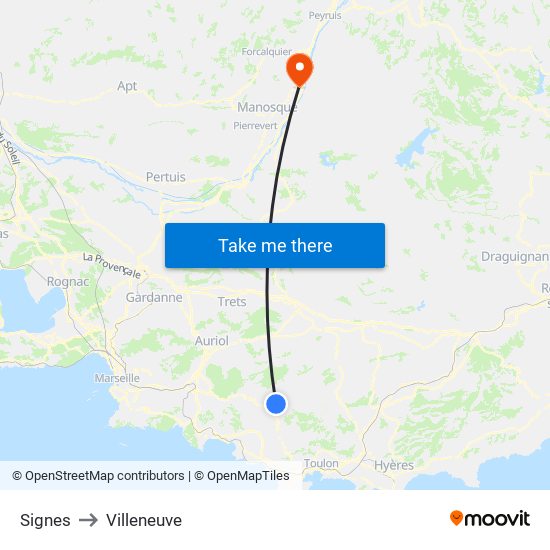 Signes to Villeneuve map