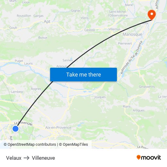 Velaux to Villeneuve map