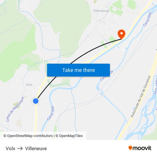 Volx to Villeneuve map