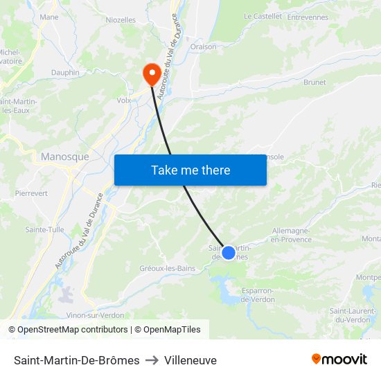 Saint-Martin-De-Brômes to Villeneuve map