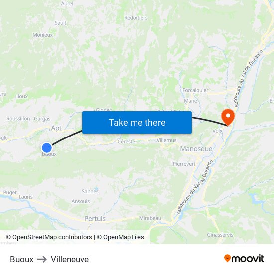 Buoux to Villeneuve map
