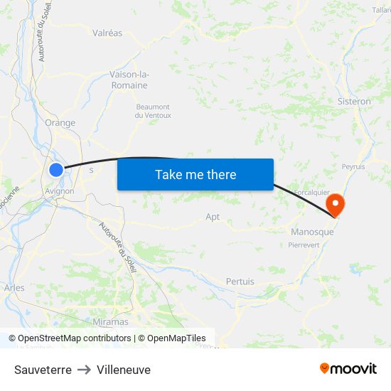 Sauveterre to Villeneuve map