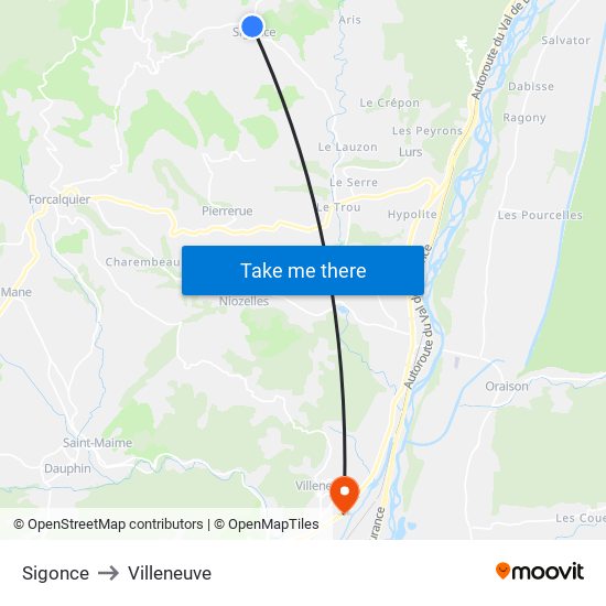 Sigonce to Villeneuve map