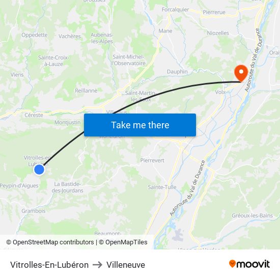 Vitrolles-En-Lubéron to Villeneuve map