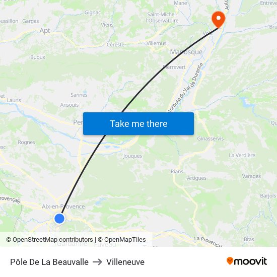 Pôle De La Beauvalle to Villeneuve map
