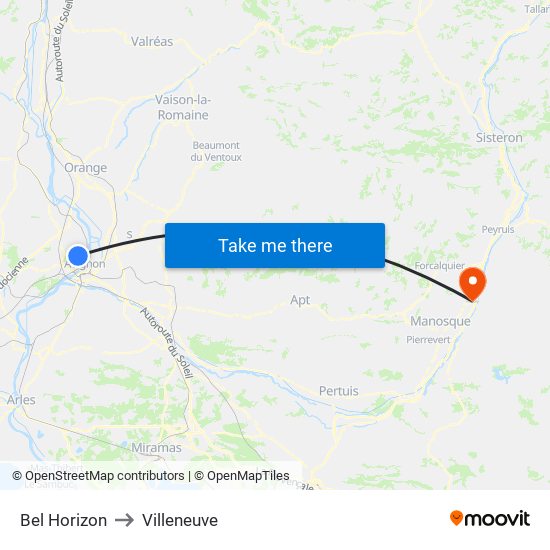 Bel Horizon to Villeneuve map