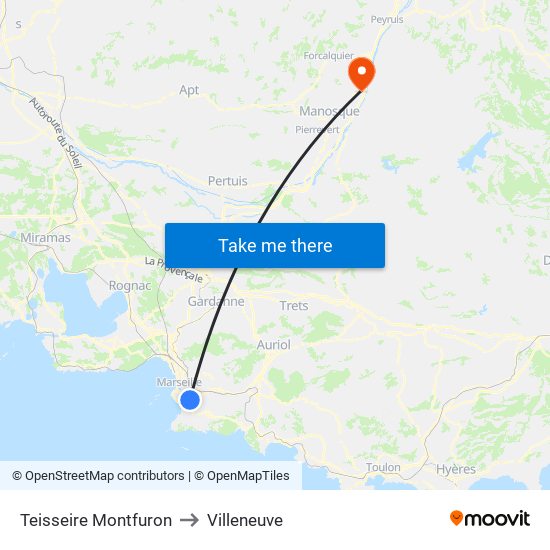 Teisseire Montfuron to Villeneuve map