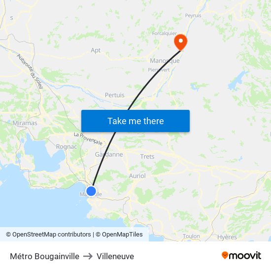 Métro Bougainville to Villeneuve map