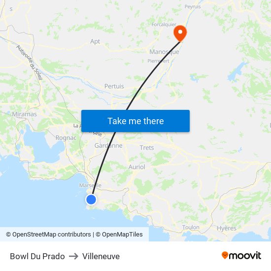 Bowl Du Prado to Villeneuve map