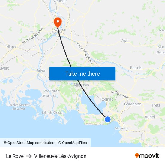 Le Rove to Villeneuve-Lès-Avignon map