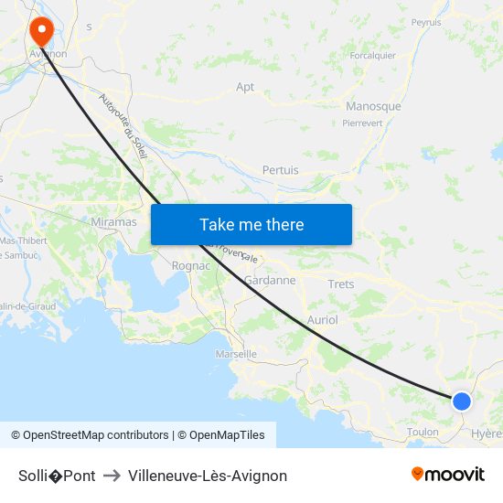 Solli�Pont to Villeneuve-Lès-Avignon map